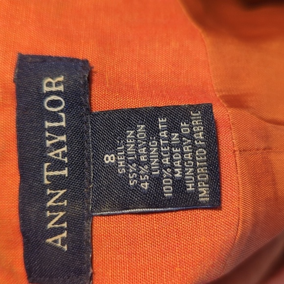 Ann Taylor Linen Blend Orange Button-Up Modern Career Office Siren Blazer Sz 8 - Picture 2 of 9